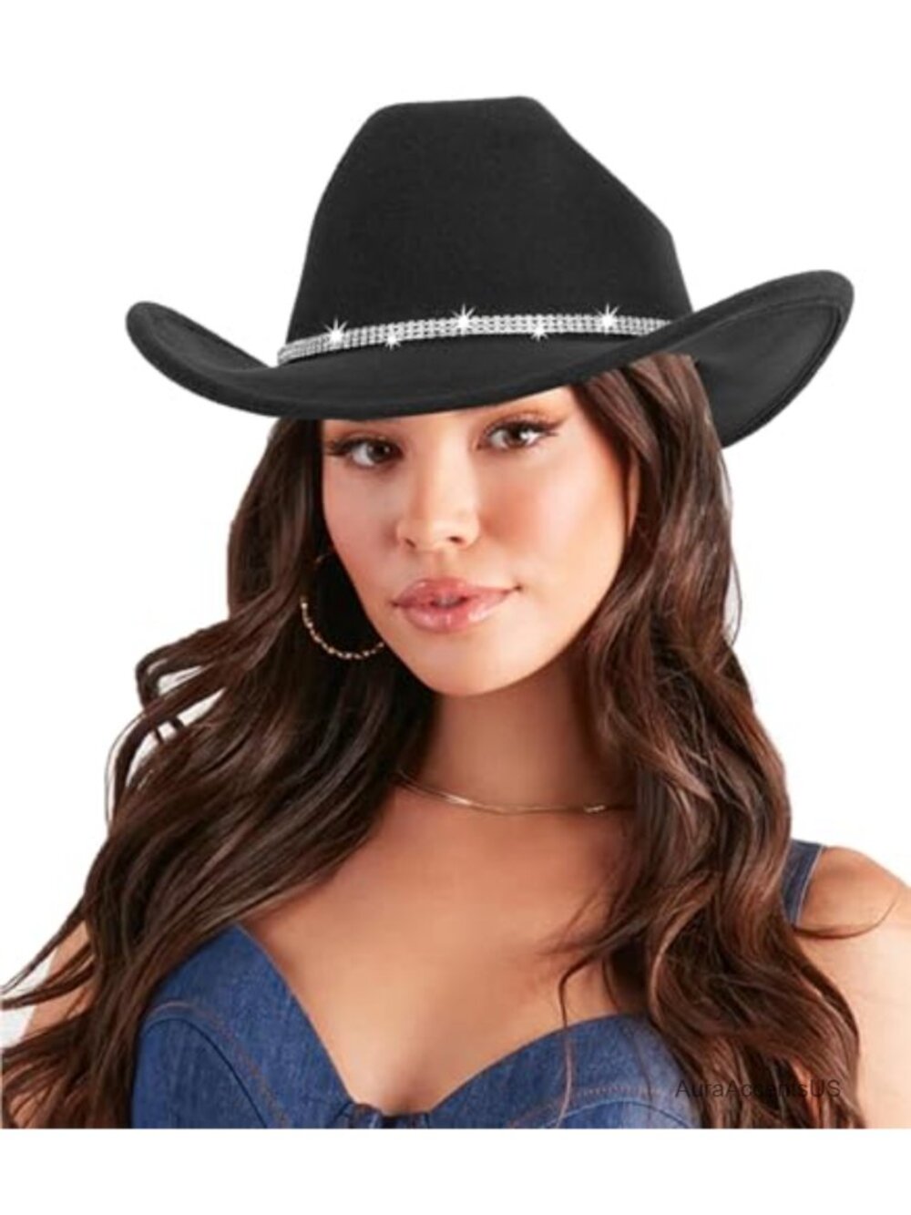 Rhinestone Western Cowboy Hat Wide Brim Cowgirl Bling Diamond